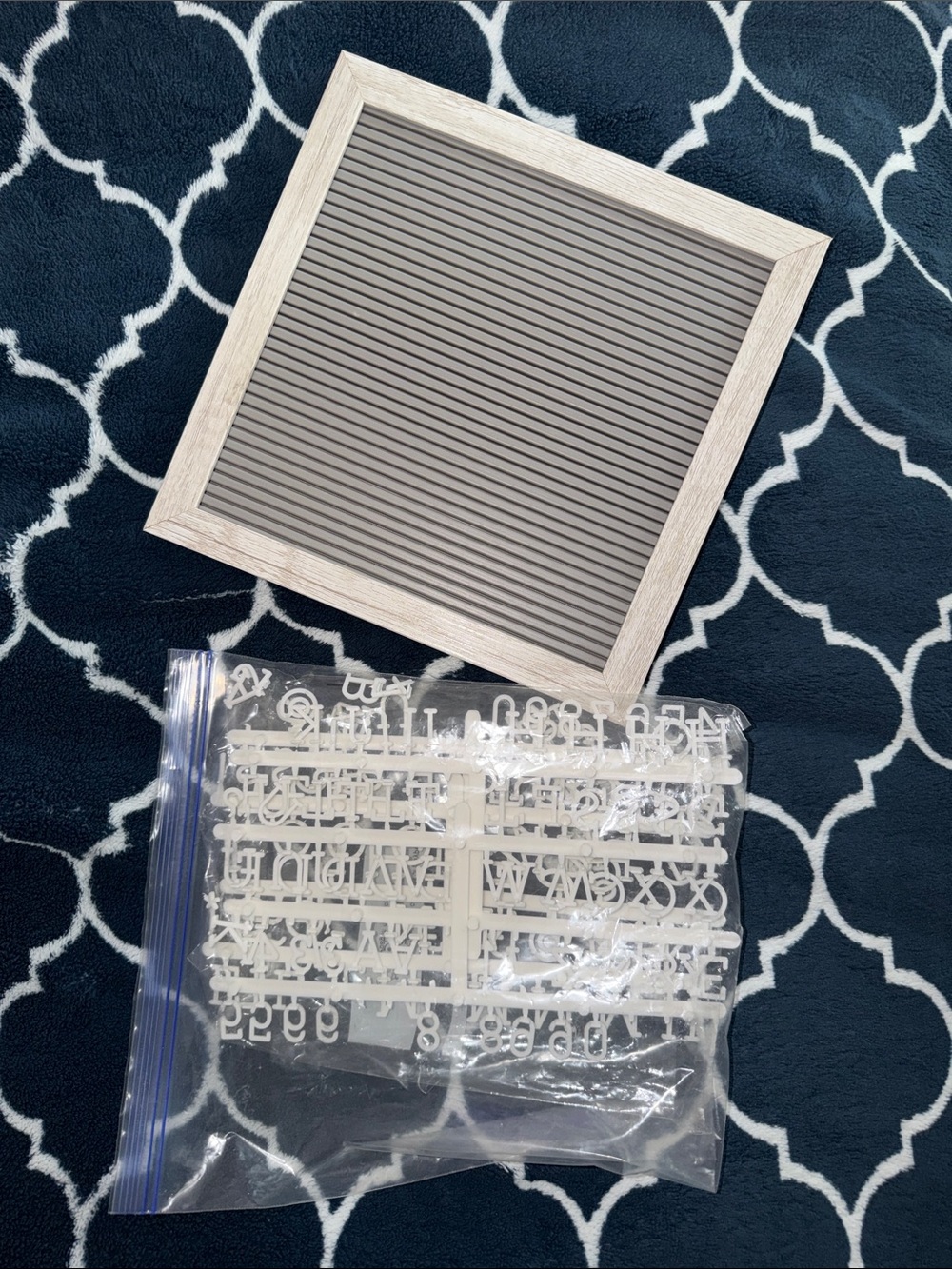 Gray Letter Board with Whitewashed Frame and White Plastic Letters
